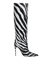 Black White Zebra Heels High Boots Shoes