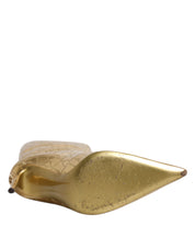 Gold Leather Stiletto Heels High Boots Shoes