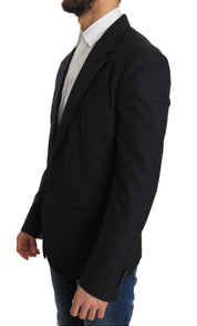 Gray Striped Wool Jacket Coat Slim Blazer