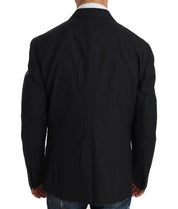 Gray Striped Wool Jacket Coat Slim Blazer