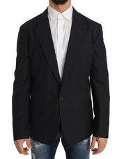 Gray Striped Wool Jacket Coat Slim Blazer
