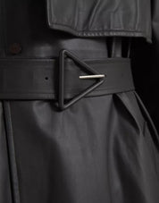 Svart läder herr vattentät trenchcoatjacka