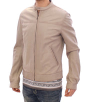 Beige Leather Jacket Biker Coat