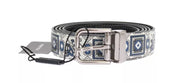 White Blue Silk Bowtie Leather Belt Gift Box Set