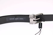 White Blue Silk Bowtie Leather Belt Gift Box Set