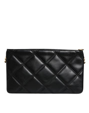 Black Leather Crystal Embellished Logo Shoulder Bag