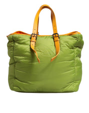Green Nylon Padded Logo Plaque Tote Crossbody Bag