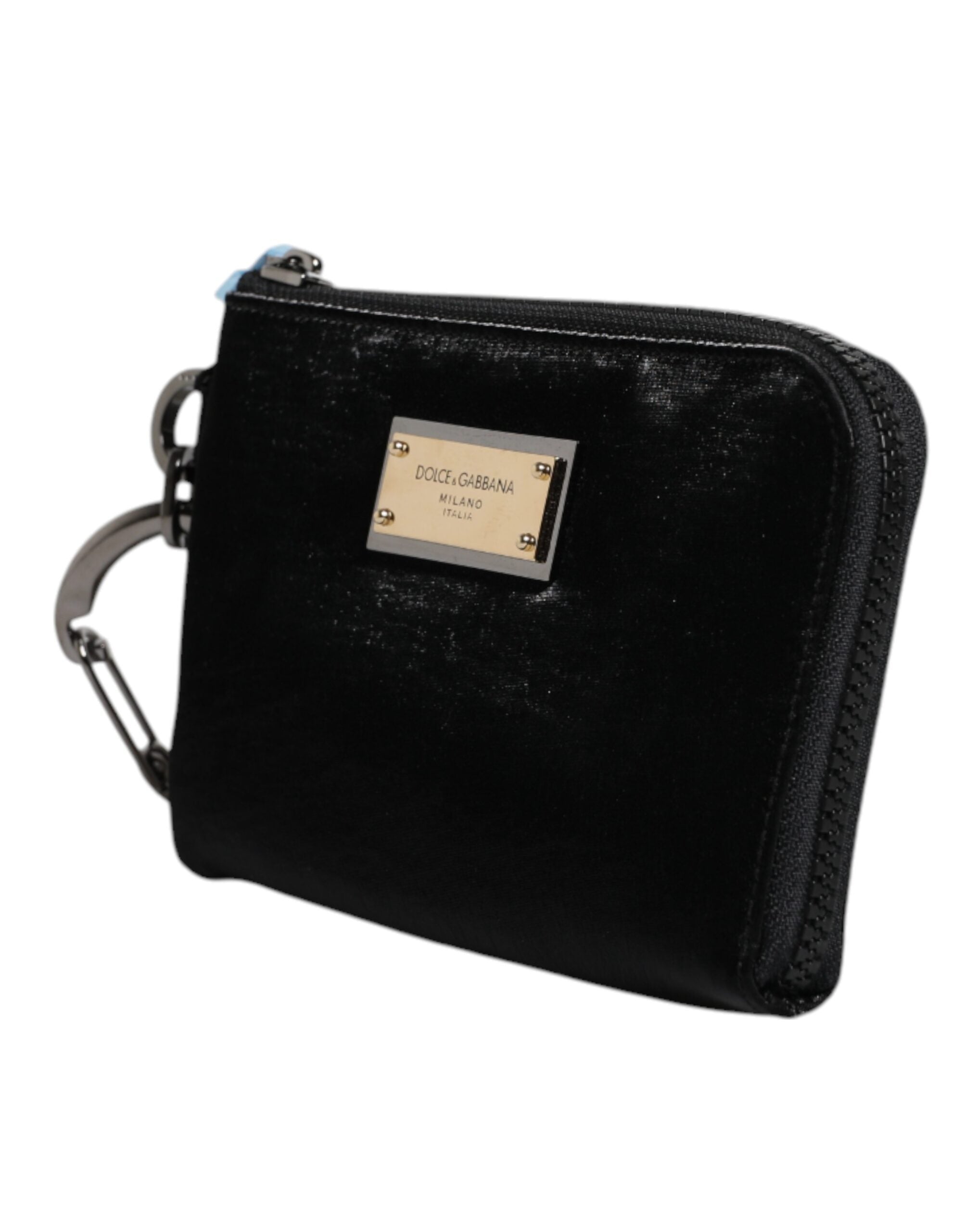Dolce & Gabbana Black Nylon Leather Keyring Pouch Clutch Bag
