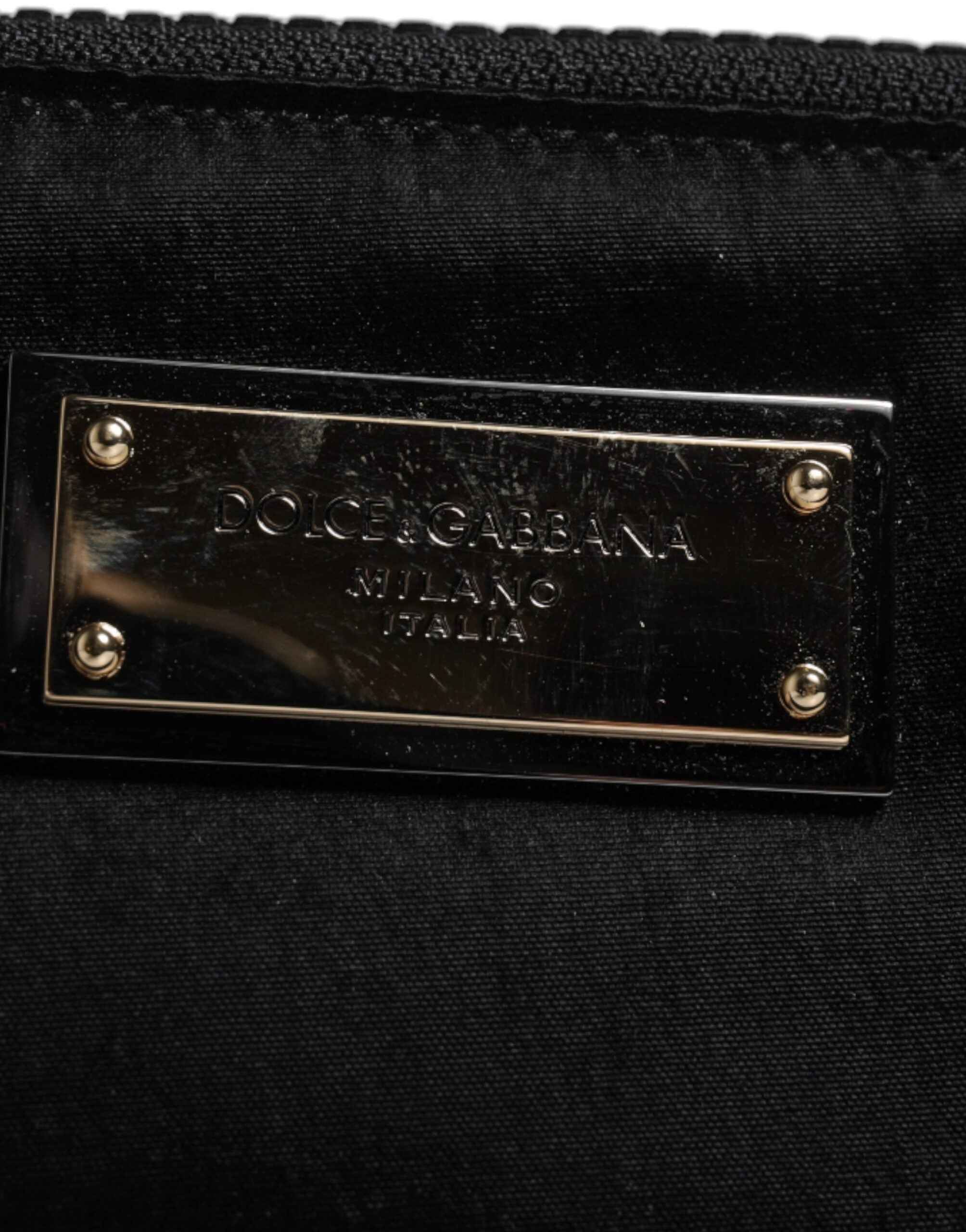 Dolce & Gabbana Black Nylon Leather Keyring Pouch Clutch Bag