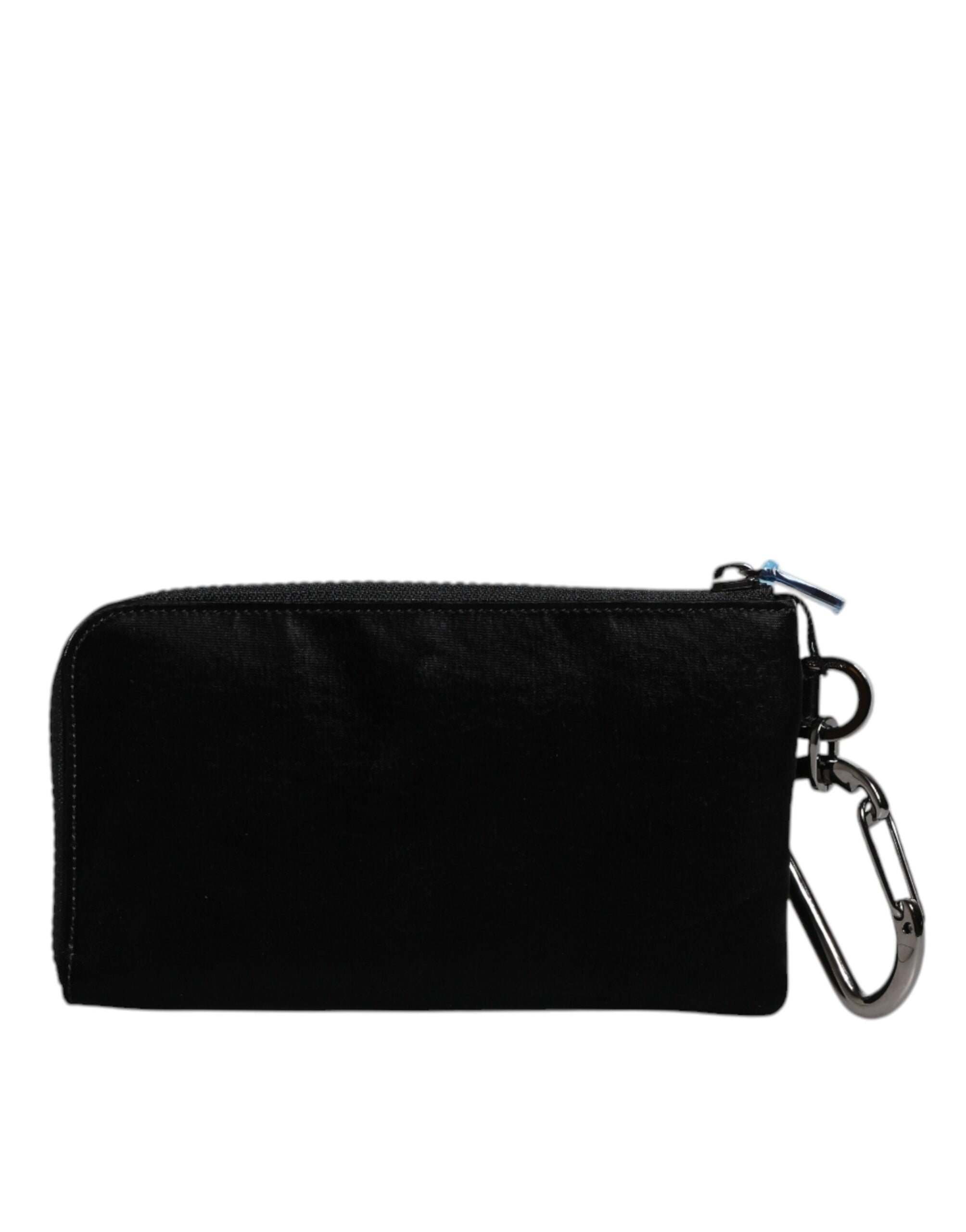 Dolce & Gabbana Black Nylon Leather Keyring Pouch Clutch Bag