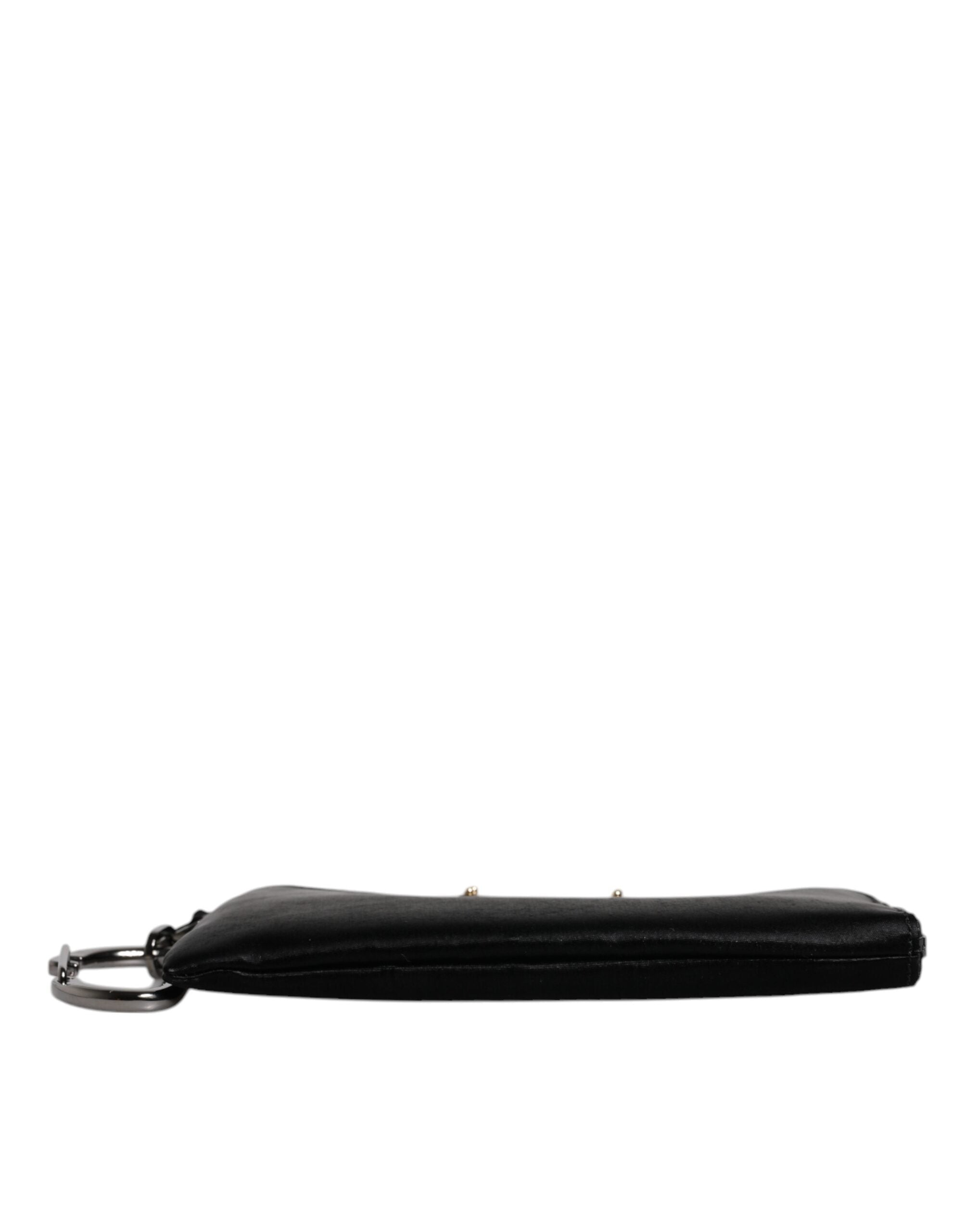 Dolce & Gabbana Black Nylon Leather Keyring Pouch Clutch Bag