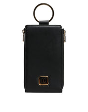 Black Leather Logo Plaque Neck Strap Card Coin Wallet