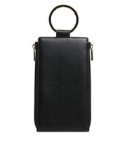 Black Leather Logo Plaque Neck Strap Card Coin Wallet