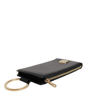 Black Leather Logo Plaque Neck Strap Card Coin Wallet