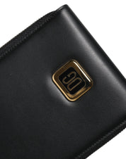 Black Leather Logo Plaque Neck Strap Card Coin Wallet