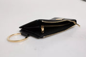 Black Leather Logo Plaque Neck Strap Card Coin Wallet