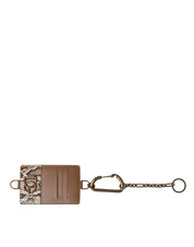 Brown Exotic Leather Card Holder DG Logo Plaque Wallet