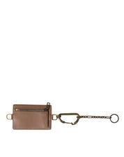 Brown Exotic Leather Card Holder DG Logo Plaque Wallet