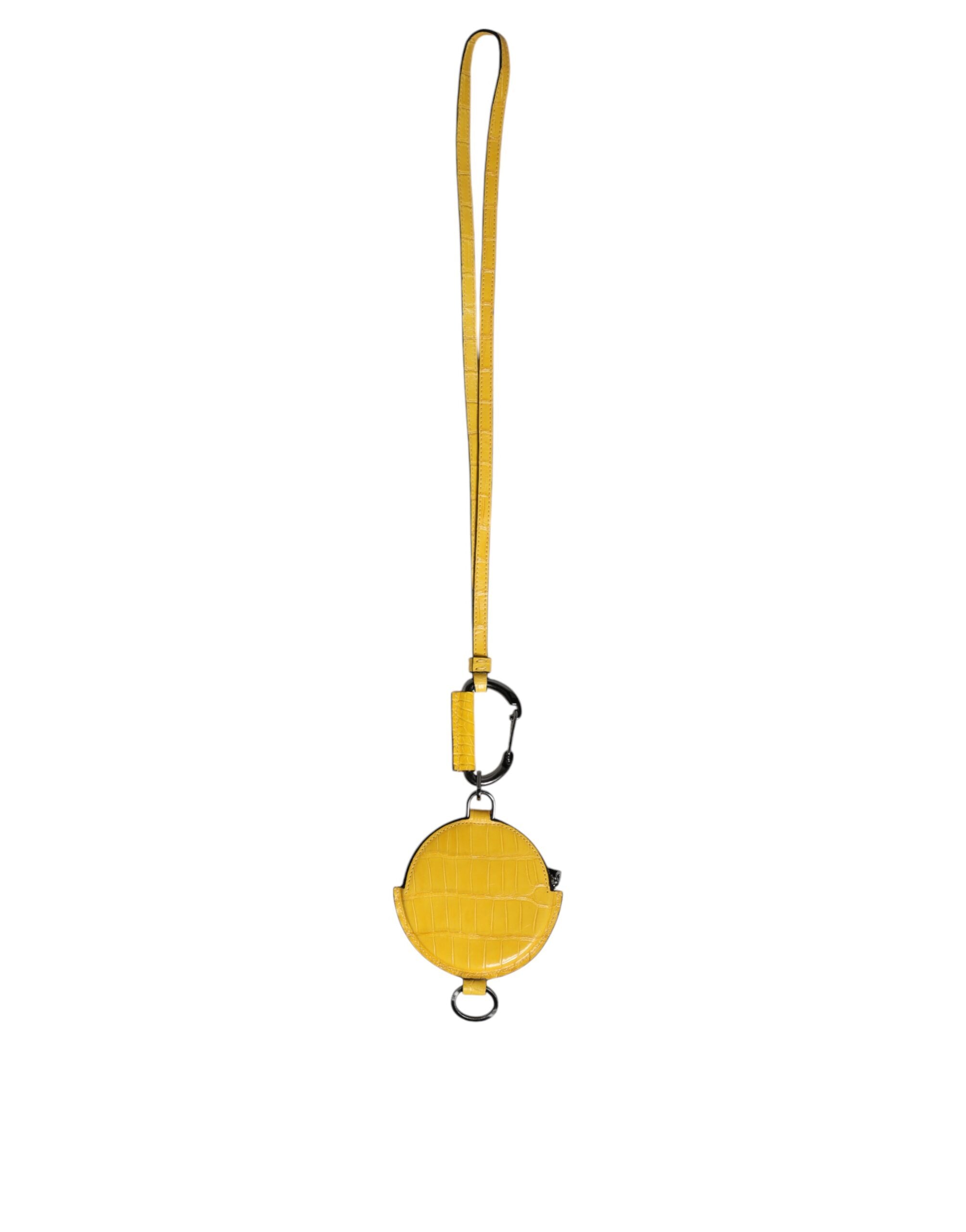 Dolce & Gabbana Yellow Calf Leather Coin Purse Lanyard Wallet
