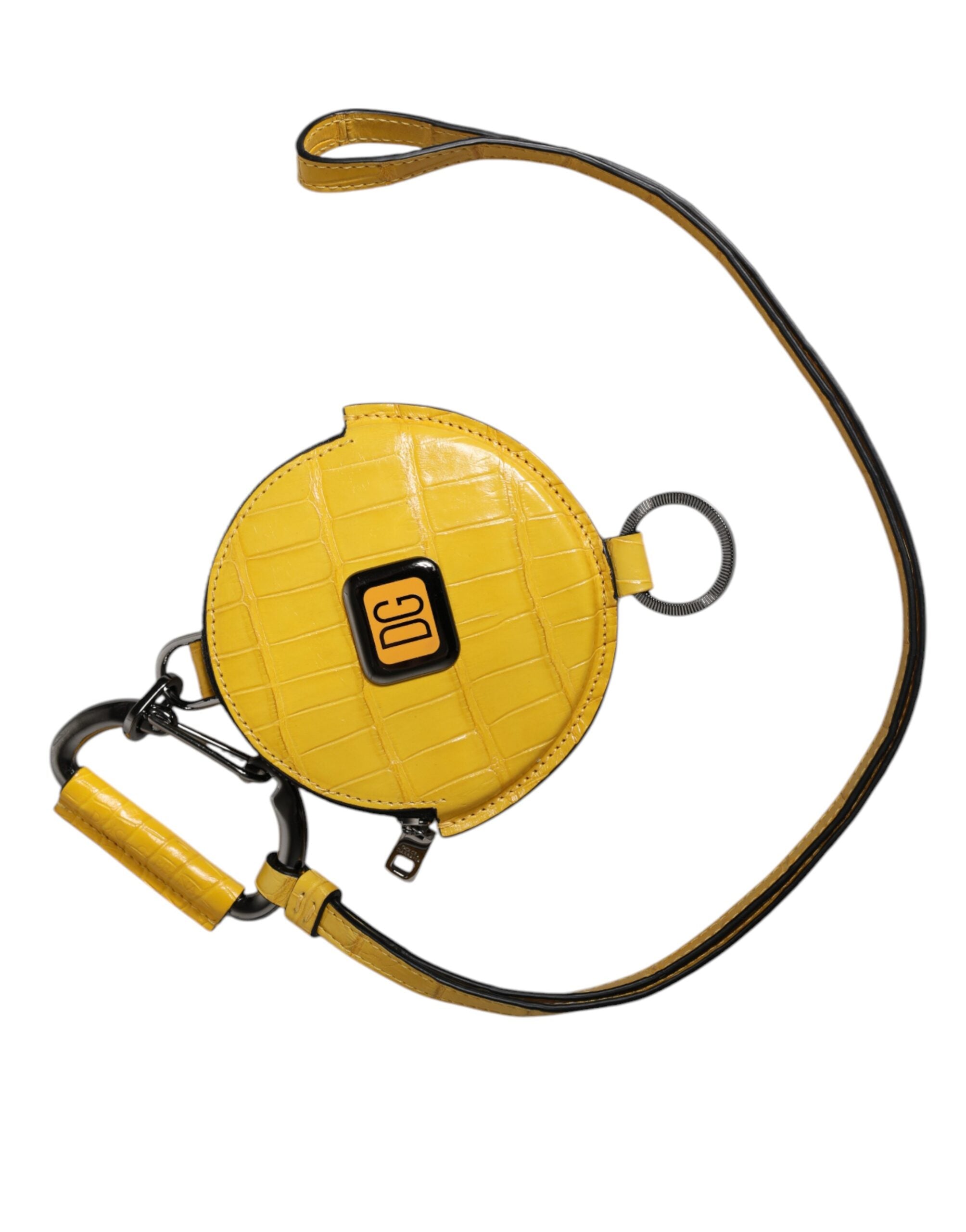 Dolce & Gabbana Yellow Calf Leather Coin Purse Lanyard Wallet