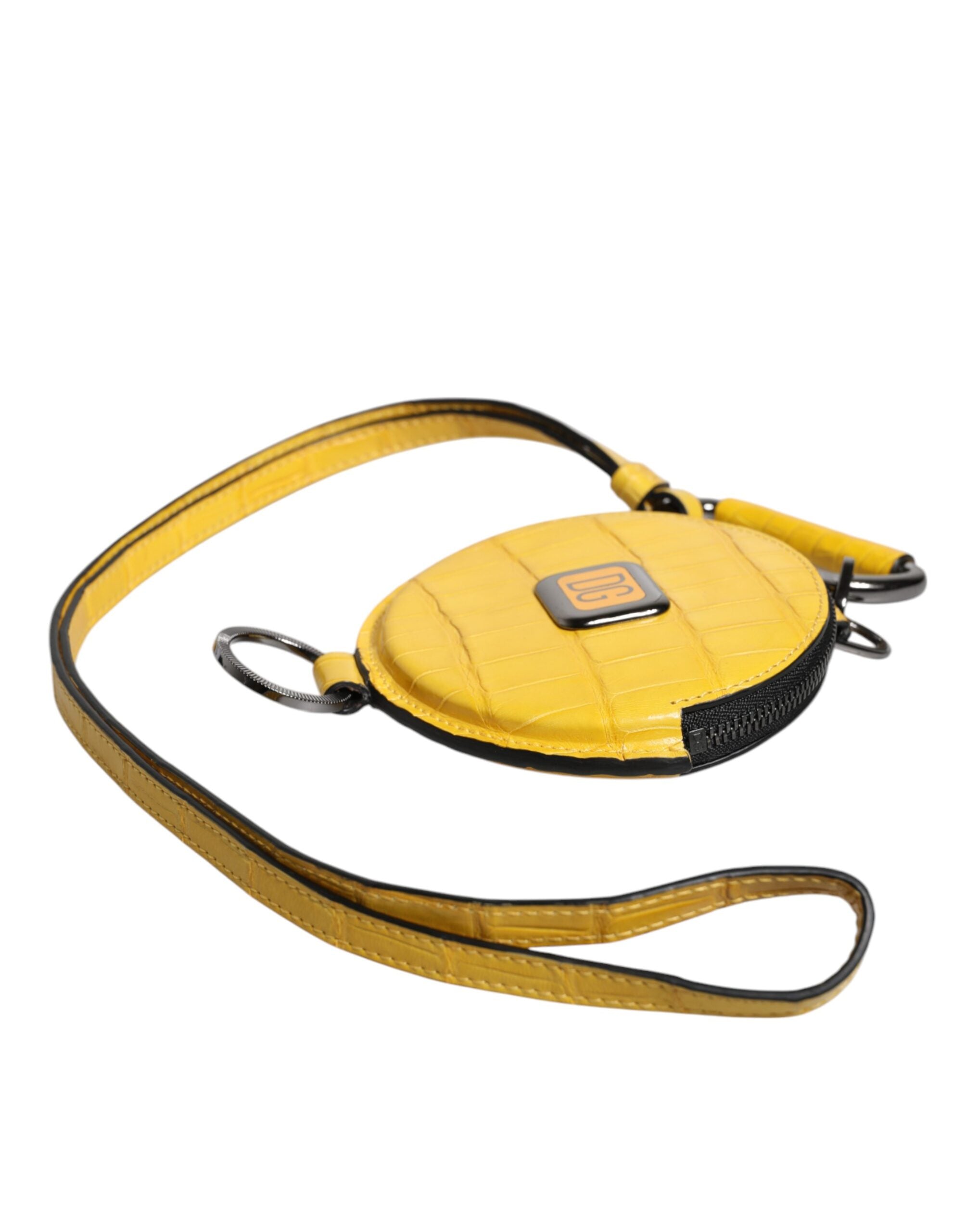 Dolce & Gabbana Yellow Round Calf Leather DG Logo Coin Purse Lanyard Wallet