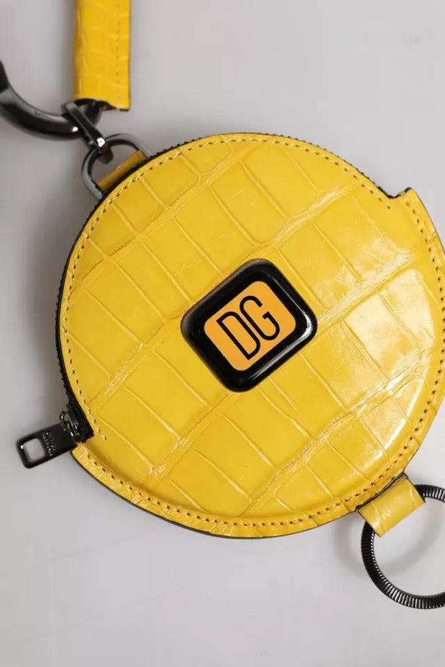Dolce & Gabbana Yellow Round Calf Leather DG Logo Coin Purse Lanyard Wallet