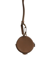 Brown Round Leather DG Logo Coin Purse Lanyard Wallet