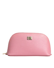 Rosa läderplånbok med DG-logotyp och dragkedja runt handväska