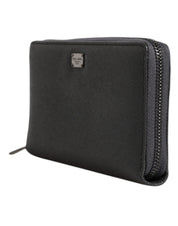 Dark Gray Leather DG Logo Zip Around Continental Wallet