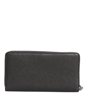Dark Gray Leather DG Logo Zip Around Continental Wallet