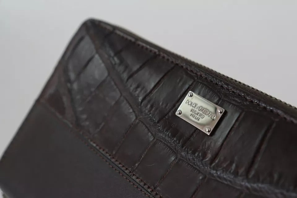 Dolce & Gabbana Brown Leather Zip Around Continental Clutch Wallet