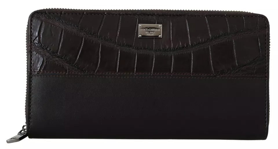 Dolce & Gabbana Brown Leather Zip Around Continental Clutch Wallet
