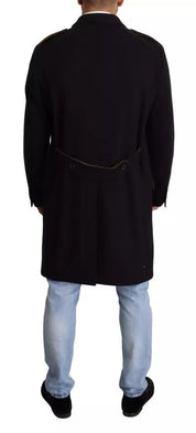 Blå trenchcoat lång ullstretchjacka