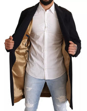 Blå trenchcoat lång ullstretchjacka