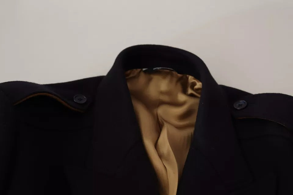 Blå trenchcoat lång ullstretchjacka