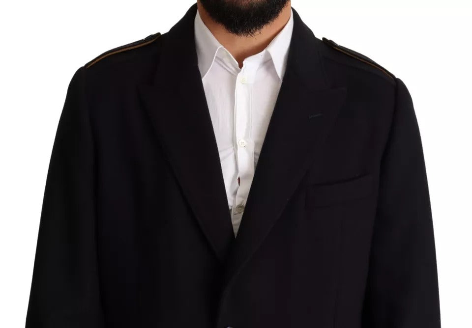 Blå trenchcoat lång ullstretchjacka