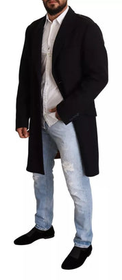 Blå trenchcoat lång ullstretchjacka