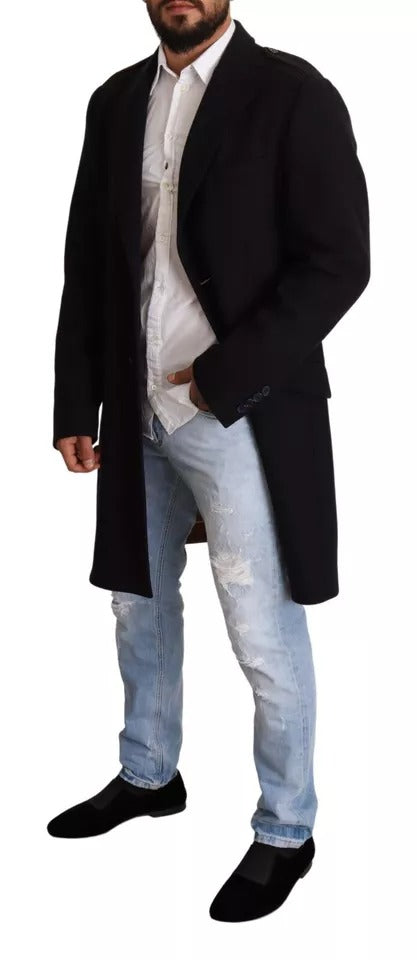 Blå trenchcoat lång ullstretchjacka