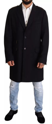 Blå trenchcoat lång ullstretchjacka