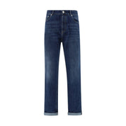 Blue Cotton Straight-Leg Jeans
