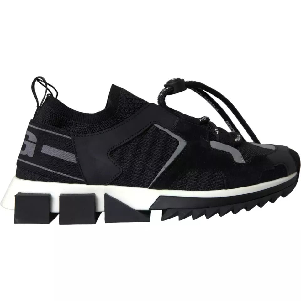 Dolce & Gabbana Black White Cotton Elastane Leather Sorrento Sneakers