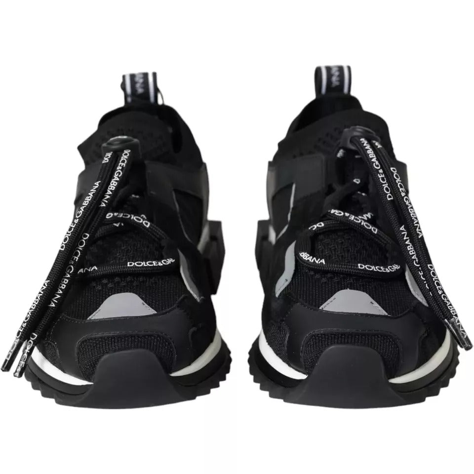 Dolce & Gabbana Black White Cotton Elastane Leather Sorrento Sneakers