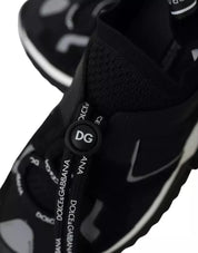 Dolce & Gabbana Black White Cotton Elastane Leather Sorrento Sneakers