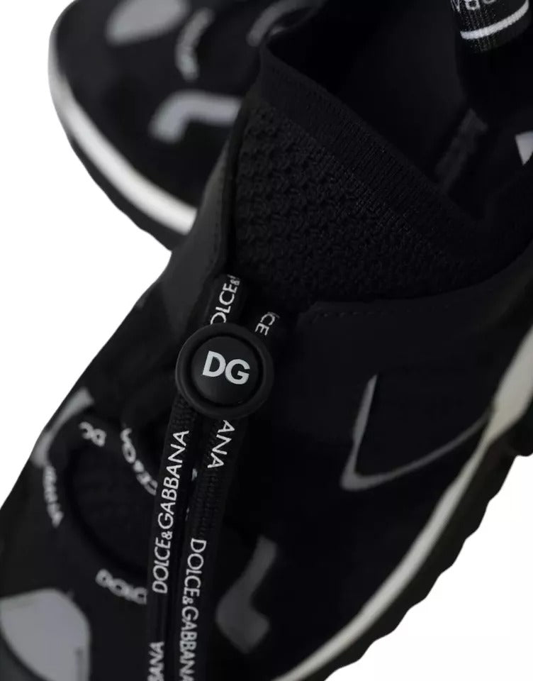 Dolce & Gabbana Black White Cotton Elastane Leather Sorrento Sneakers