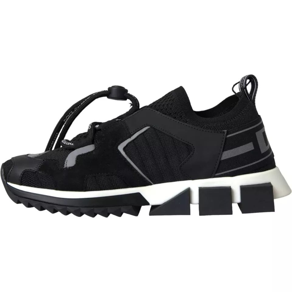 Dolce & Gabbana Black White Cotton Elastane Leather Sorrento Sneakers