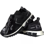 Dolce & Gabbana Black White Cotton Elastane Leather Sorrento Sneakers