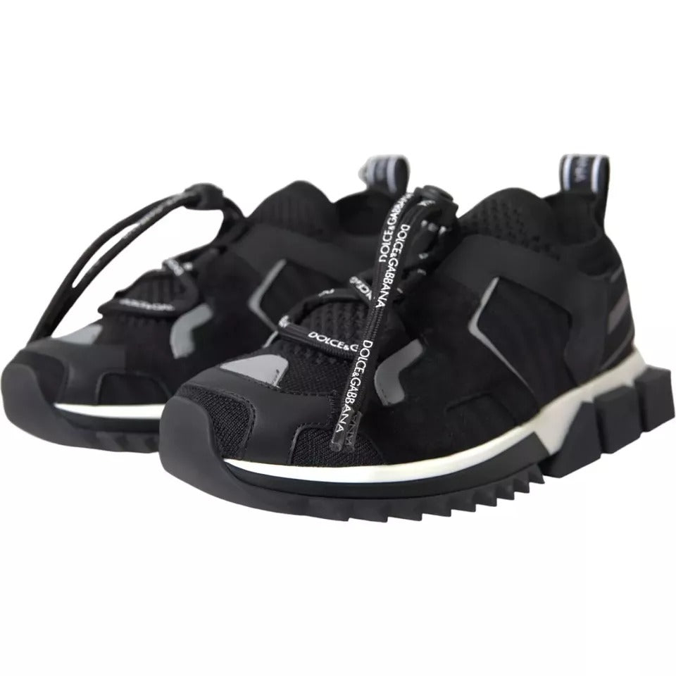 Dolce & Gabbana Black White Cotton Elastane Leather Sorrento Sneakers