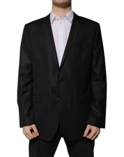 Black Stripe Wool Single Breasted Blazer