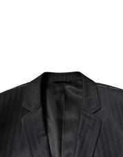 Black Stripe Wool Single Breasted Blazer