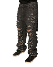 Gray Tattered Cotton Straight Men Denim Jeans